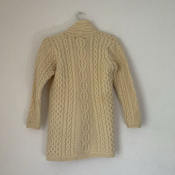 Aran Crafts Sweater Cardigan Women XS Beige Cream Button Chunky Cable Knit Irish - Picture 2 of 8